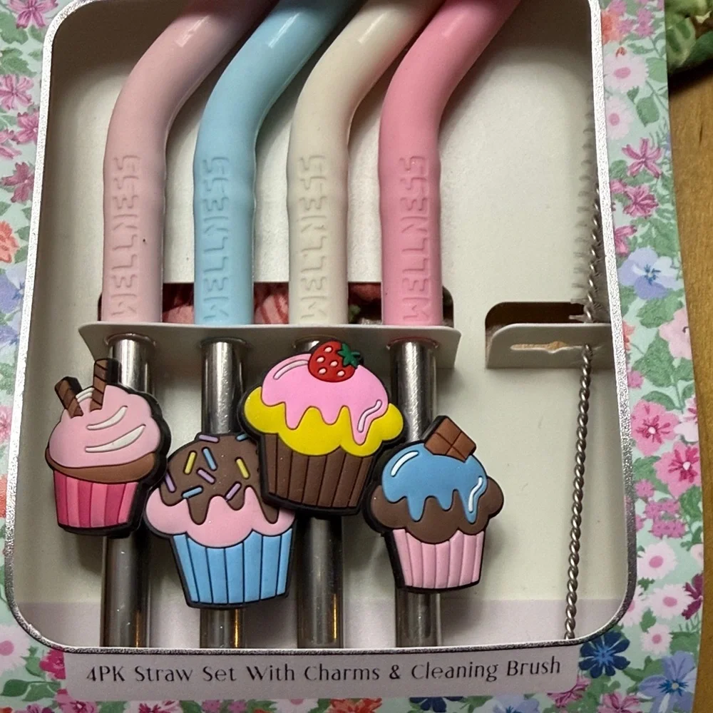 Colorful Cupcake Stainless Steel Straw Set